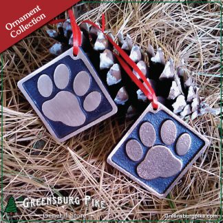 Dog pawprint ornament w/red velvet bag - brushed satin or natural rubbed finish - cast bronze - made in USA