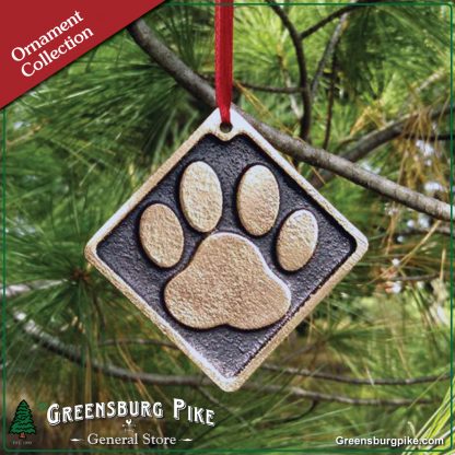 Dog pawprint ornament w/red velvet bag - natural rubbed finish - cast bronze - made in USA
